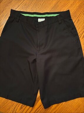 Men's Black Flat-Front Golf Shorts with Lime Waist Accent